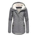 Dama Washington Ivy women's sherpa lined puffer jacket gray hooded - front view