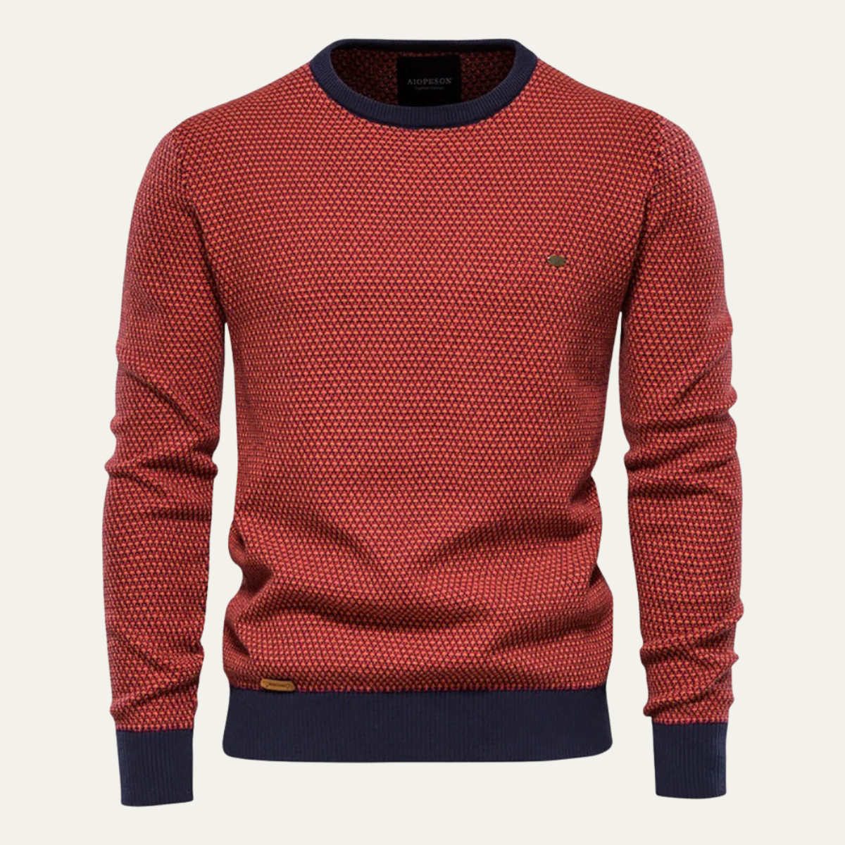 Voss | Men's Crew Neck Sweater Beige Knit Textured