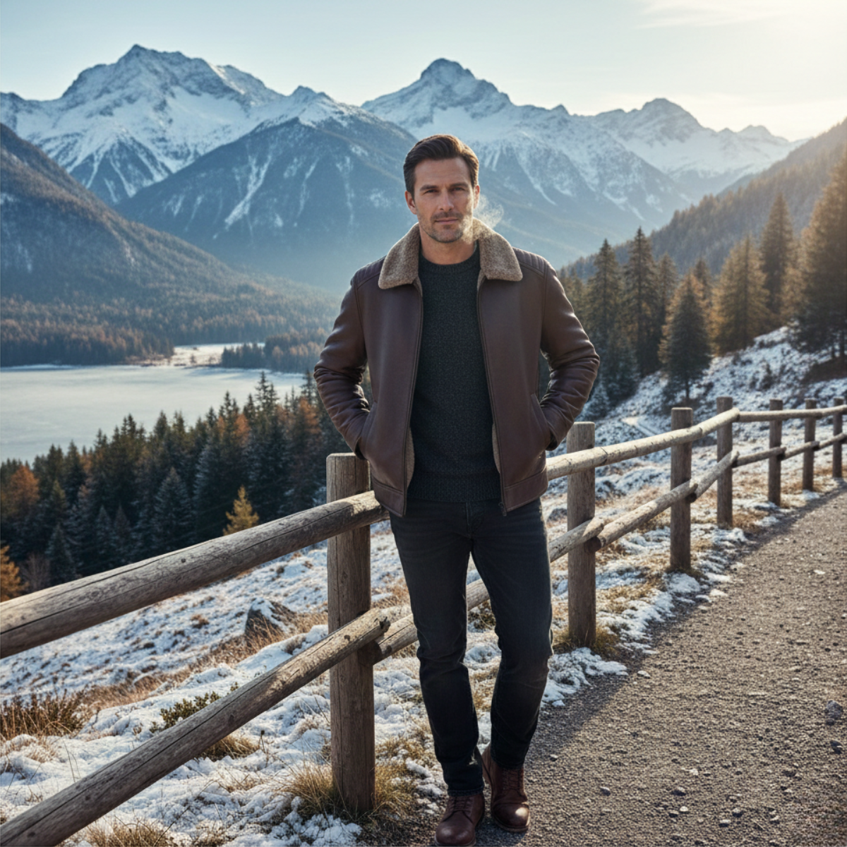 Blake | Men's Sherpa Lined Leather Jacket Brown