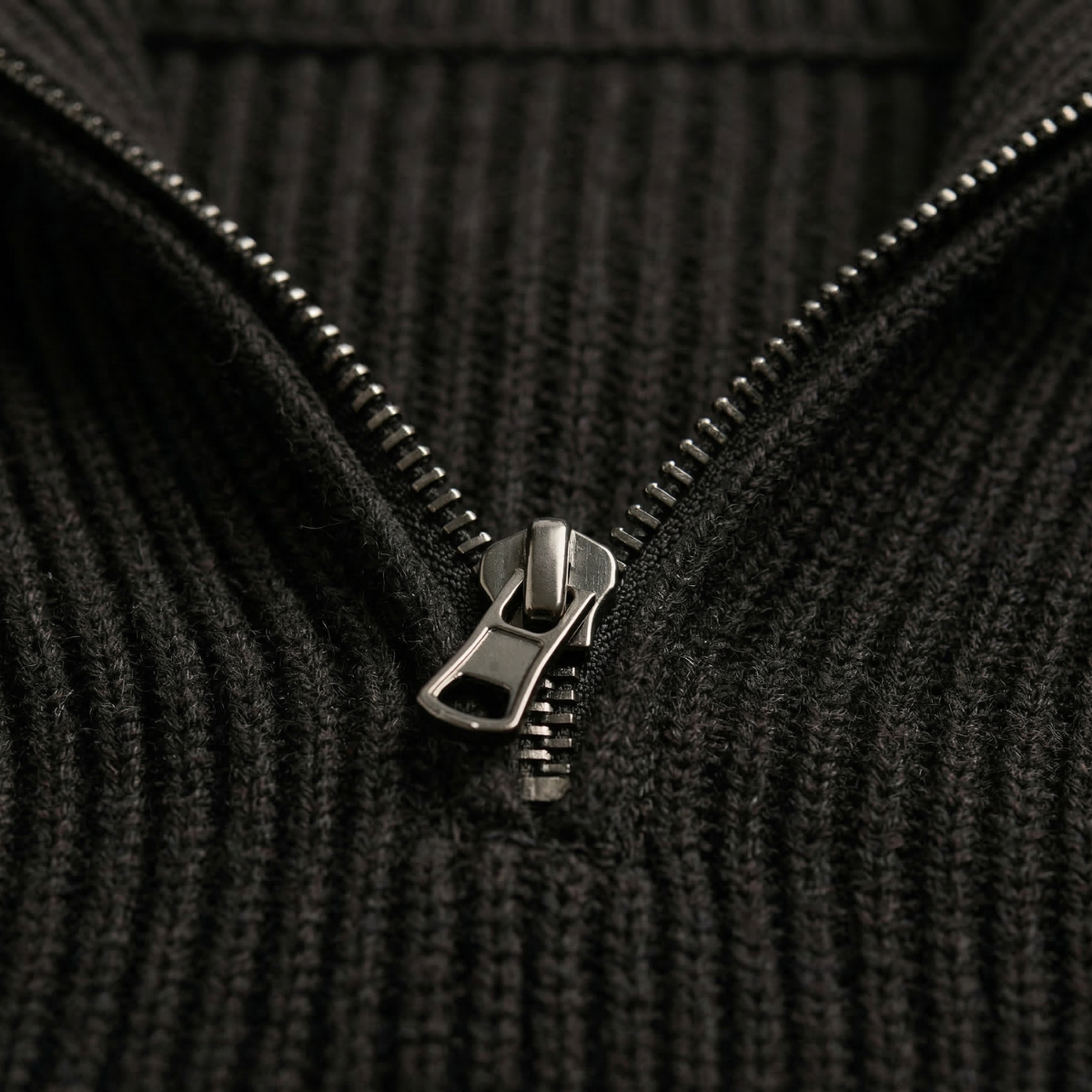 Bram | Men's Quarter Zip Sweater Black Ribbed Knit