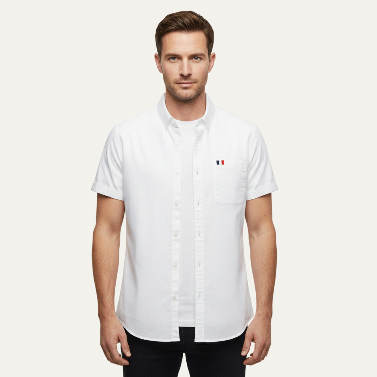 Callum | Men's Casual Button Up Shirt White Short Sleeve