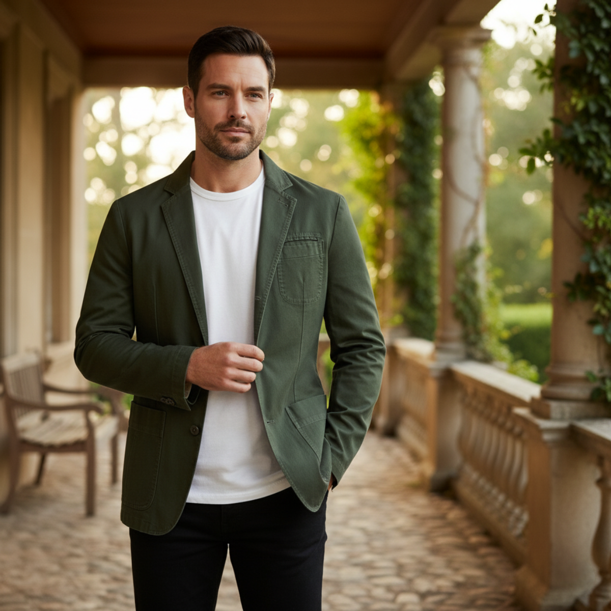 Sage | Men's Casual Cotton Blazer Olive Green Lined