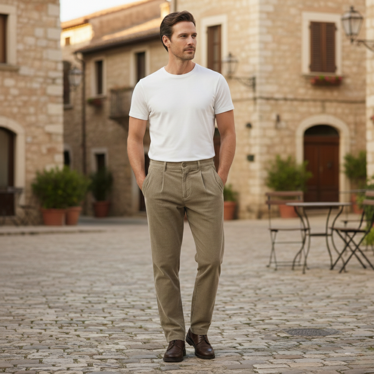 Jasper | Men's Cream Corduroy Pants Relaxed Fit Casual