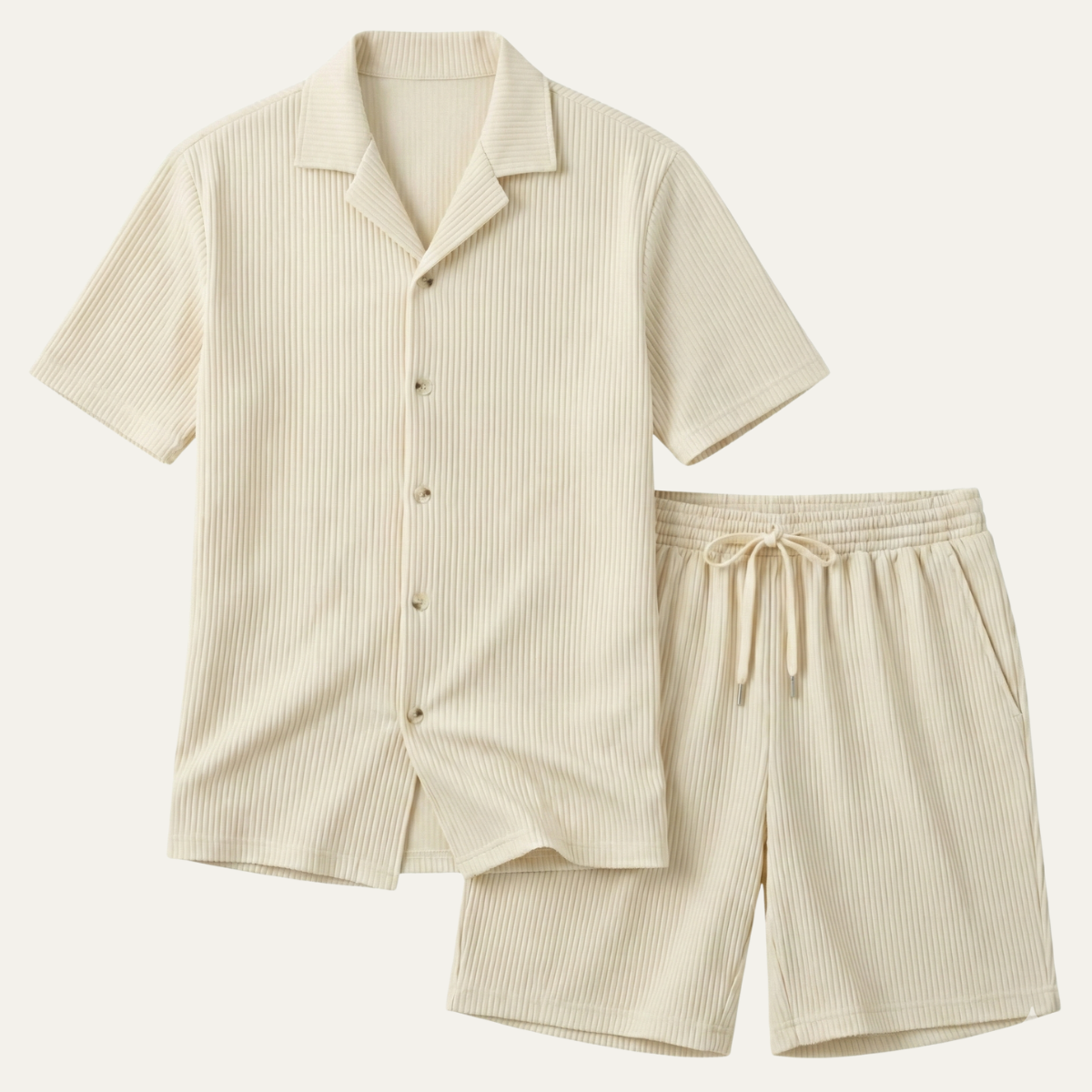Voss | Men's Lounge Set Black Ribbed Short Sleeve Shirt Shorts