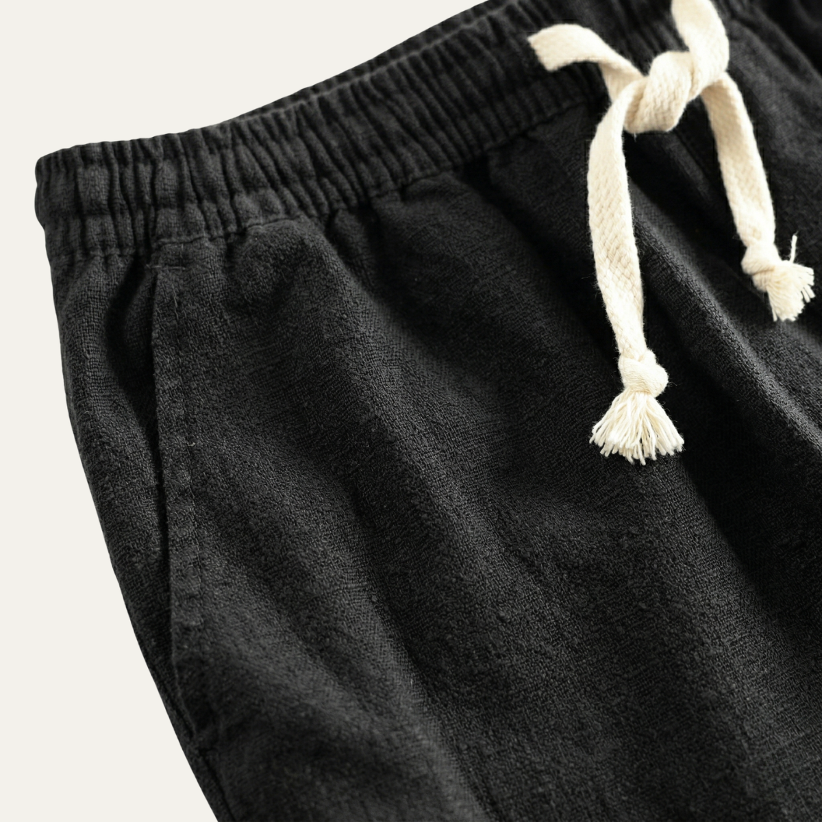Ivas | Men's Casual Linen Shorts Black Drawstring