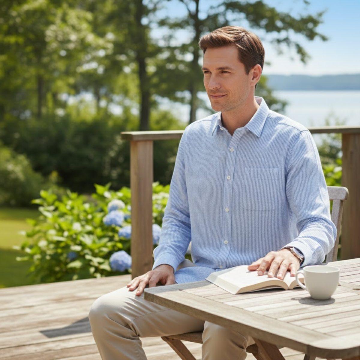 Rhys | Men's Light Blue Striped Linen Dress Shirt Long Sleeve