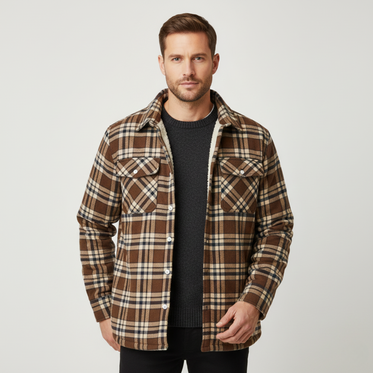 Bram | Men's Flannel Shirt Black White Plaid Long Sleeve Button Up