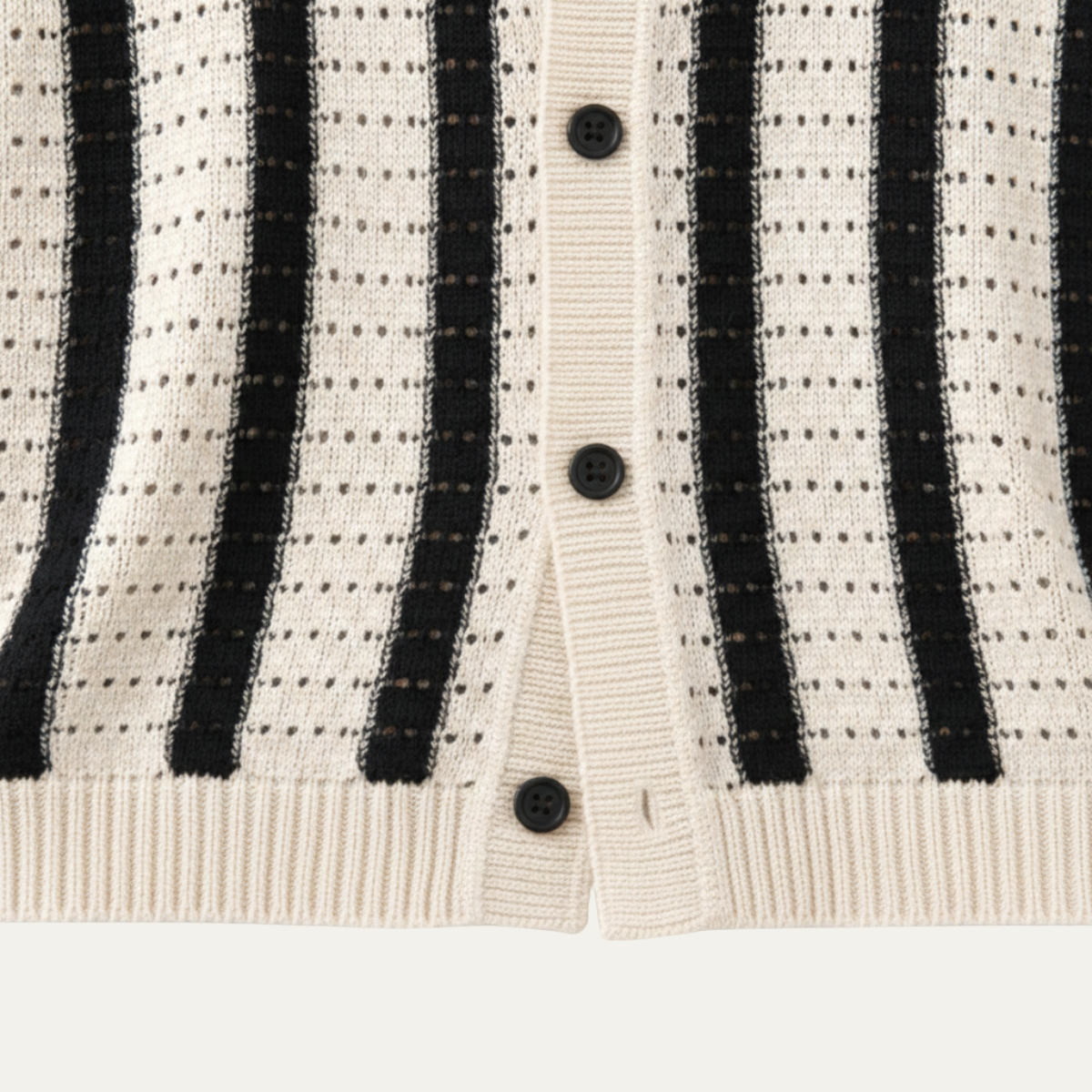 Orrin | Men's Striped Knit Polo Shirt Cream Black Short Sleeve