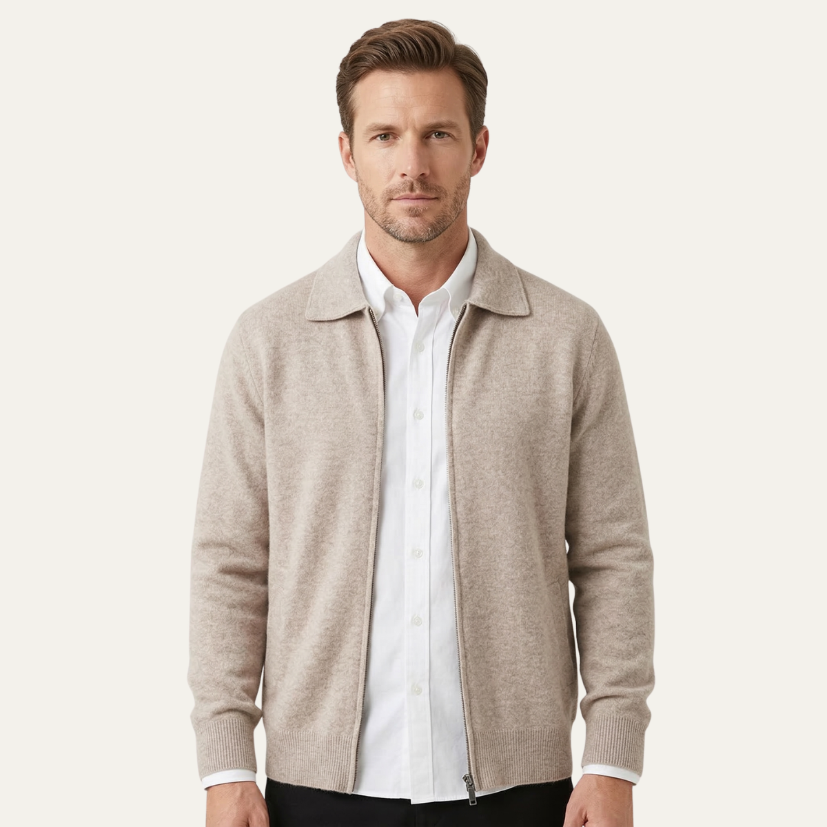 Callum | Men's Cardigan Cream Wool Blend Button Up