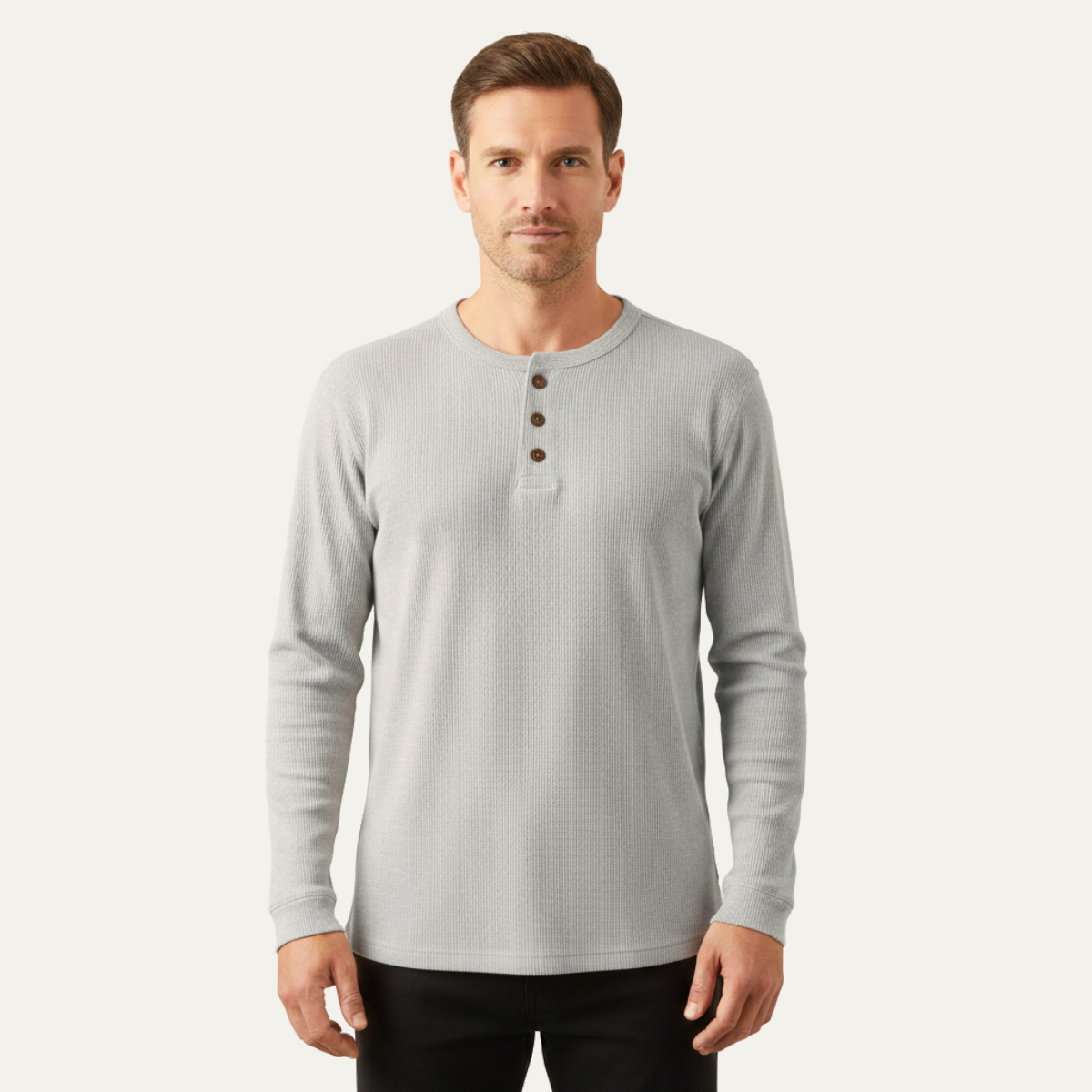 Beau | Men's Henley Shirt Gray Thermal Waffle Knit