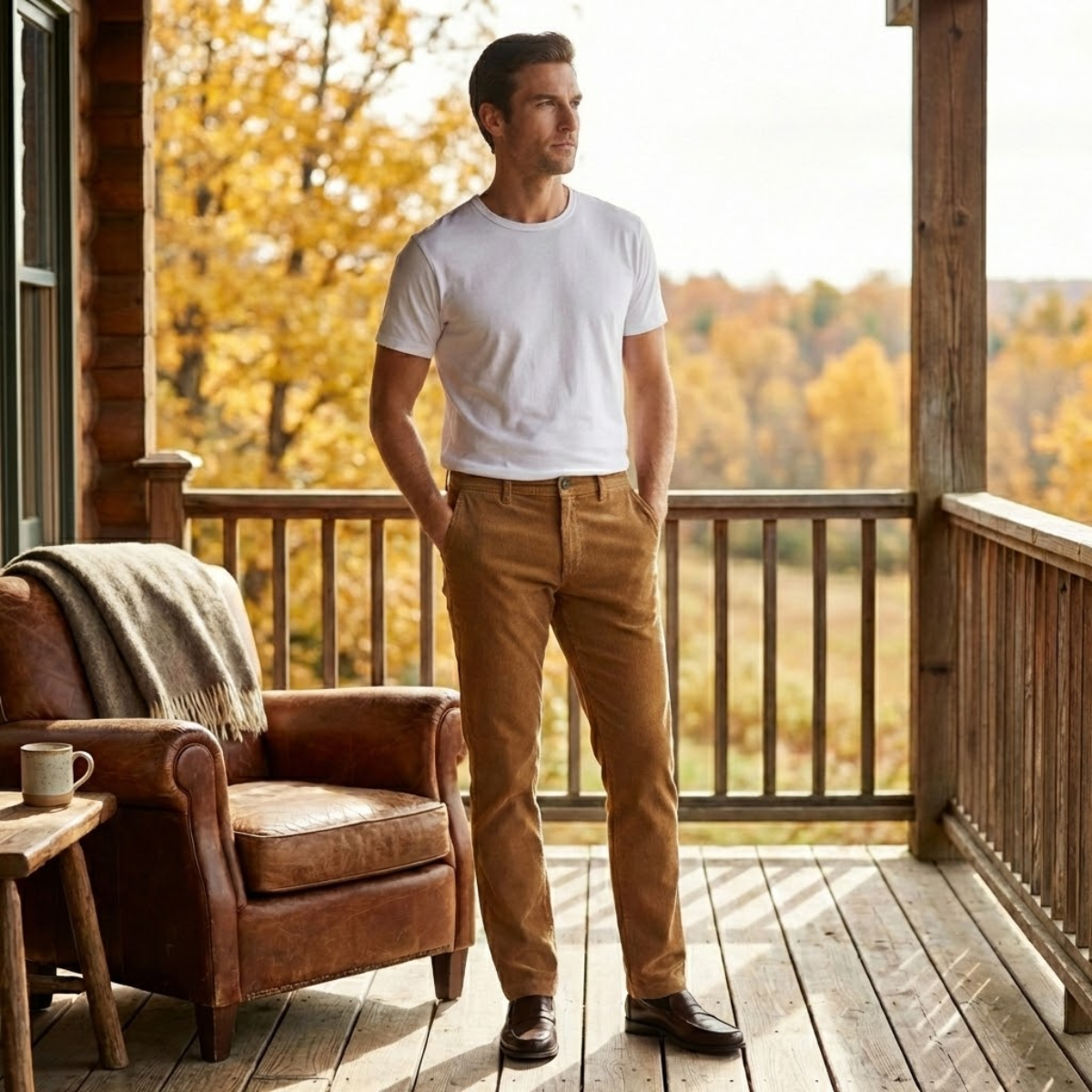 Bram | Men's Casual Corduroy Pants Brown Stretch