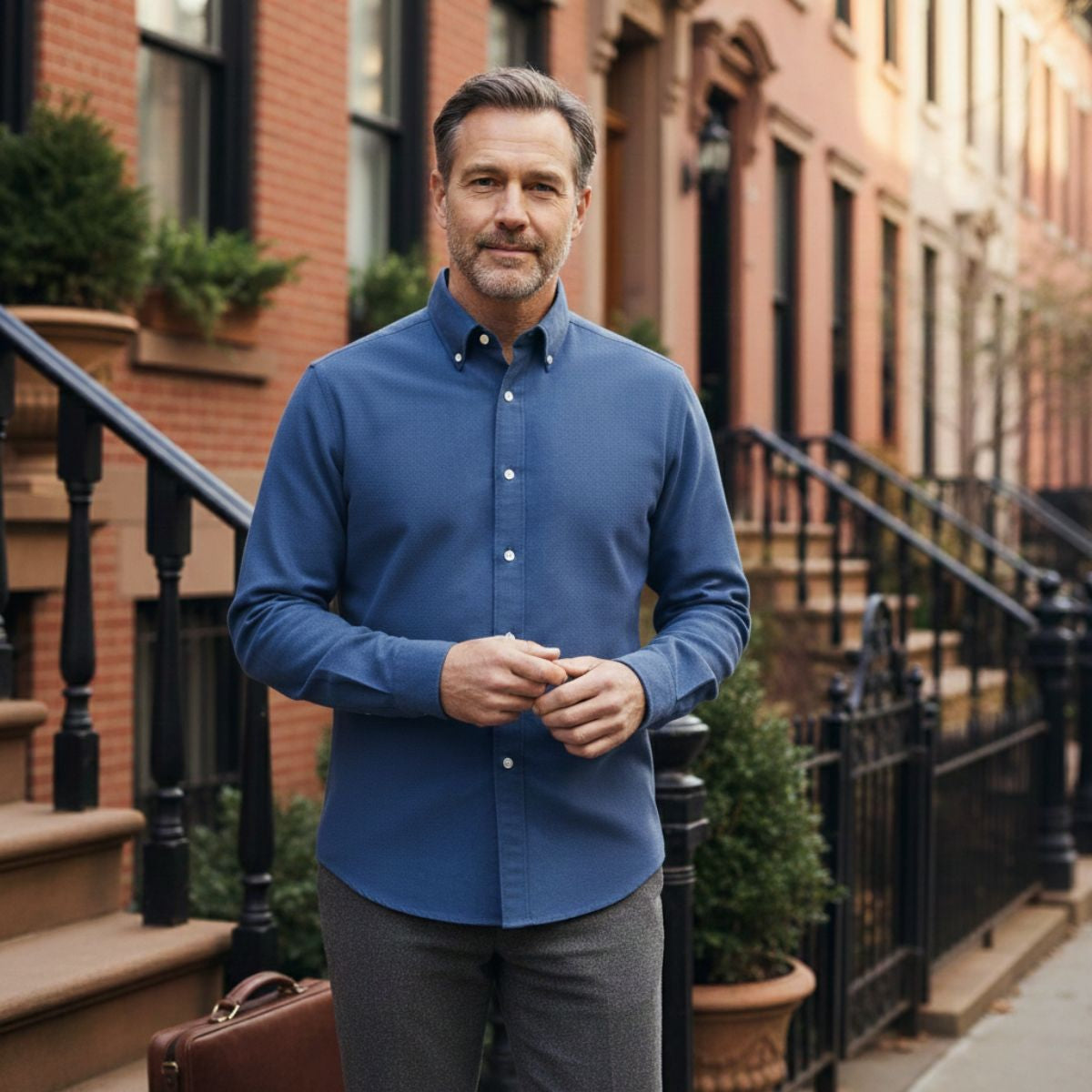 Rhys | Men's Button Up Shirt Navy Long Sleeve Cotton Poplin