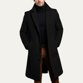 Dama Washington Voss men's overcoat black wool long single breasted - front view