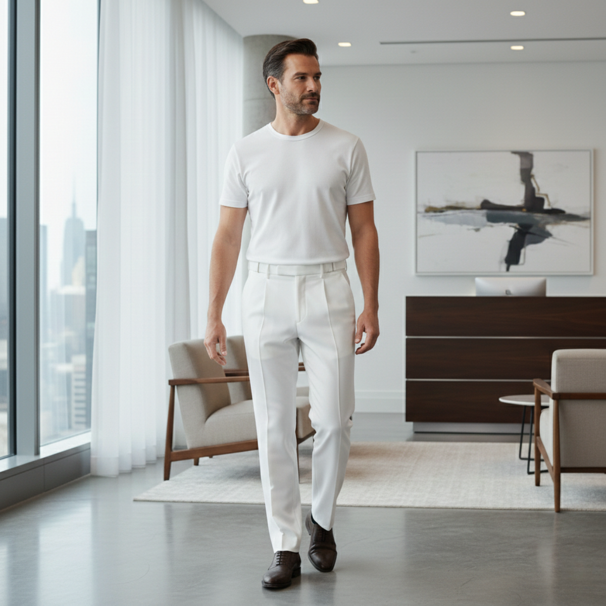 Callum | Men's Tailored Dress Pants Cream
