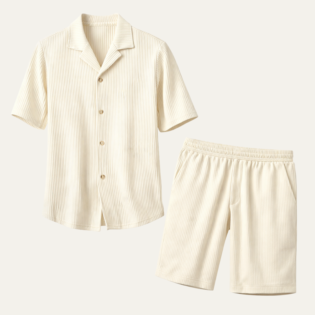 Callum | Men's Sweatsuit Cream Ribbed Short Sleeve