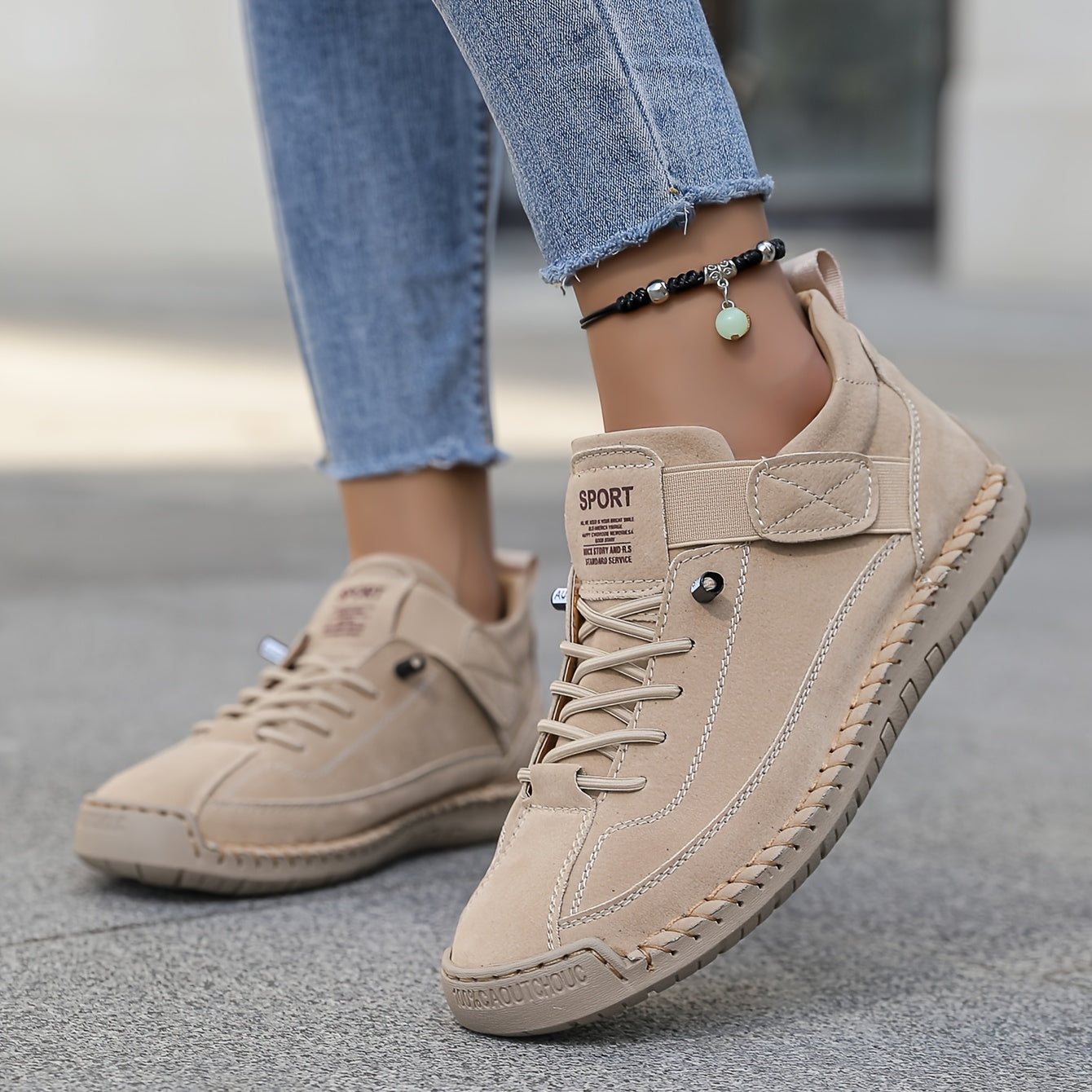 Sable | Women's Cream Lace Up Walking Shoes Comfort Fit