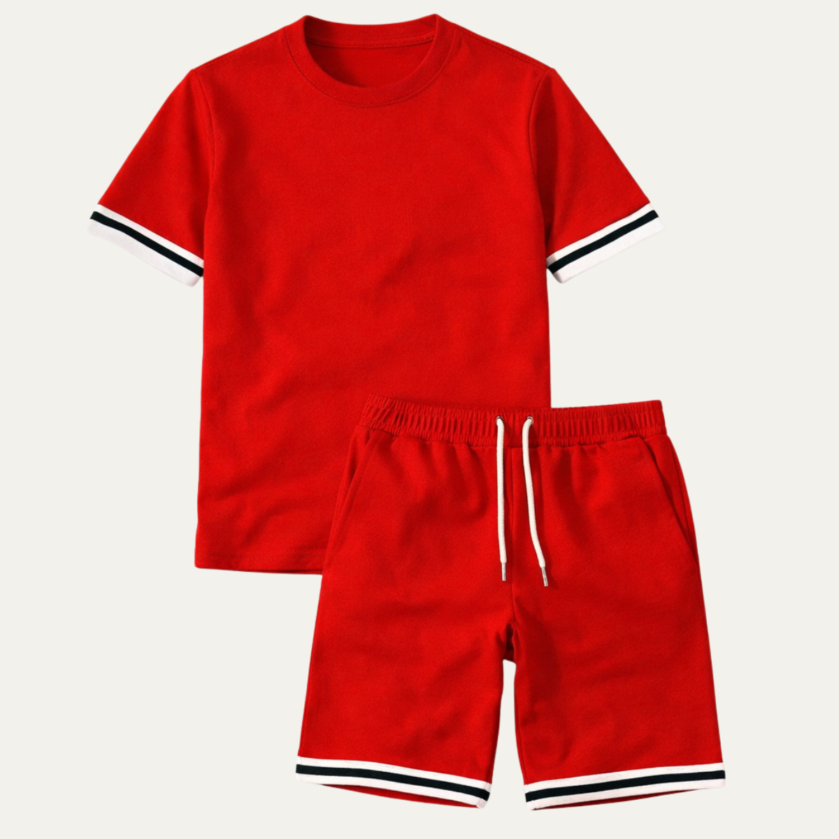 Ezra | Men's Sweatsuit Red Striped Sleeve Shorts Set