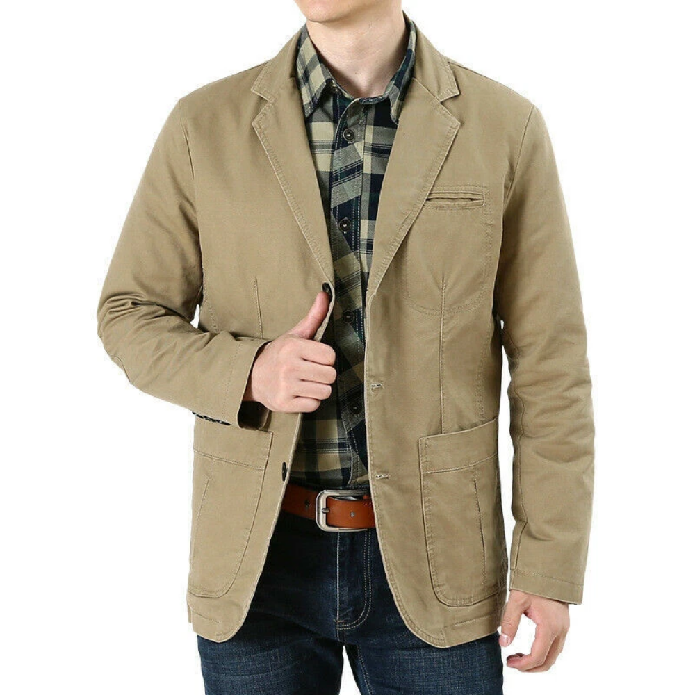 Voss | Men's Casual Lightweight Blazer Beige Cotton