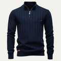 Dama Washington Caleb men's quarter zip cable knit sweater navy - front view