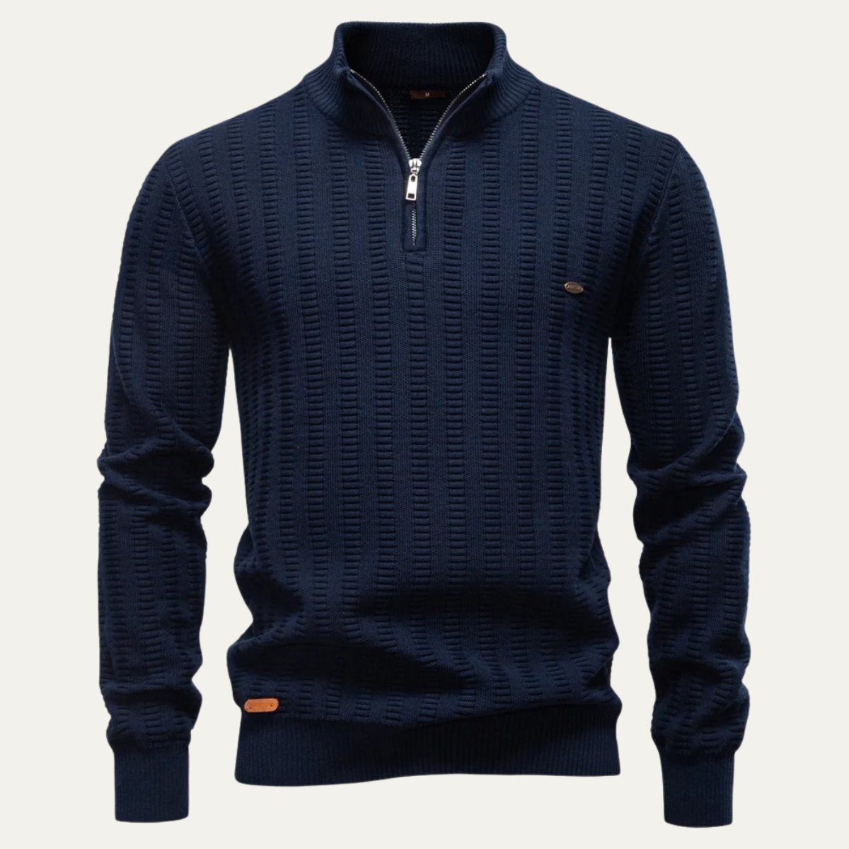 Dama Washington Caleb men's quarter zip cable knit sweater navy - front view