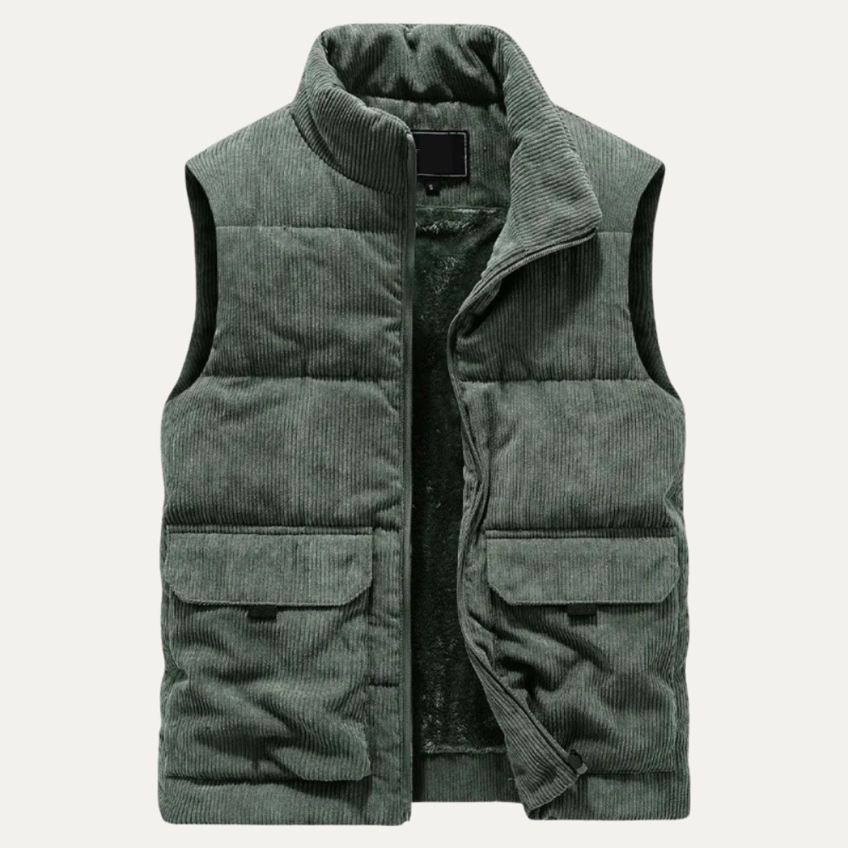 Bram | Men's Corduroy Puffer Vest Tan Sherpa Lined