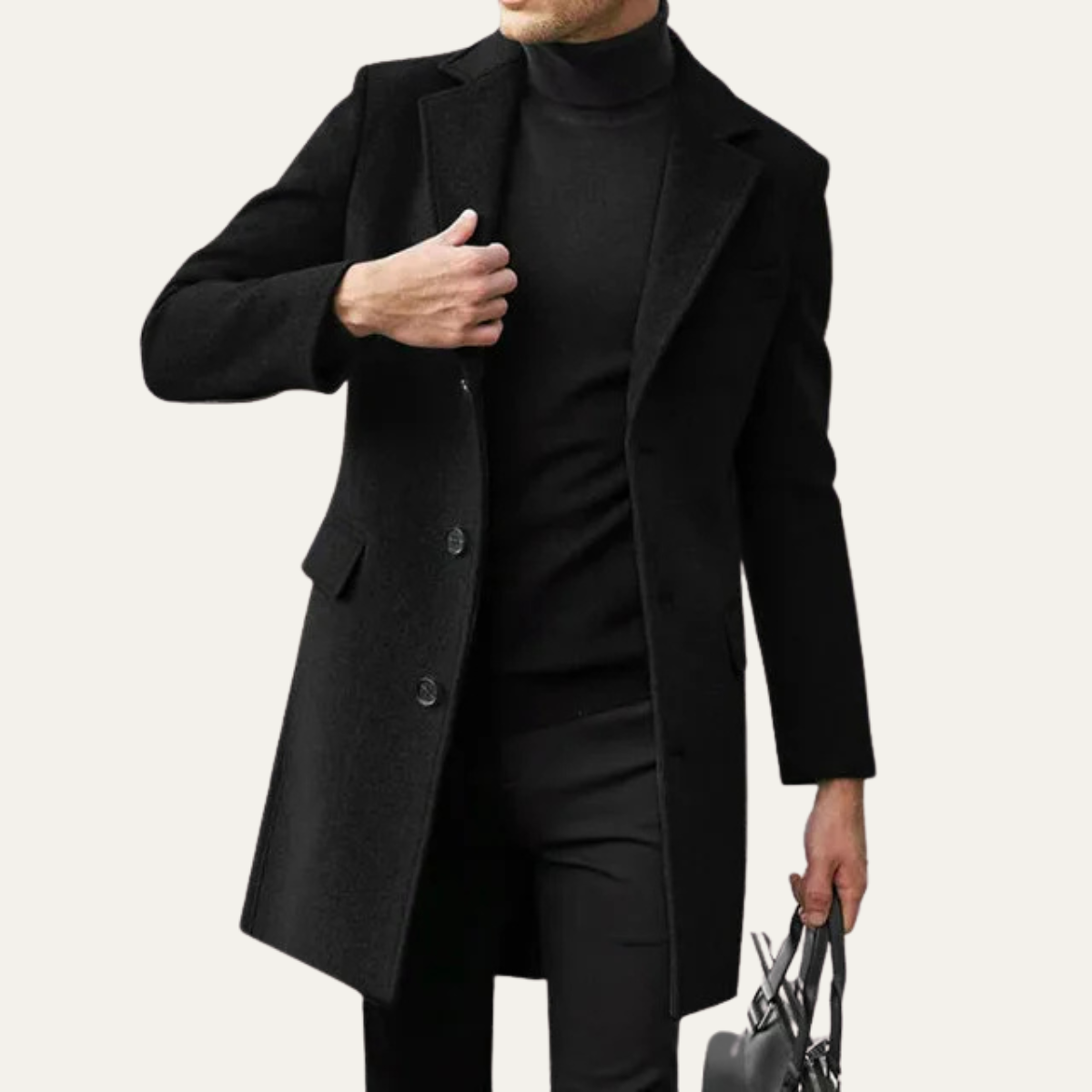 Voss | Men's Wool Overcoat Black Single Breasted