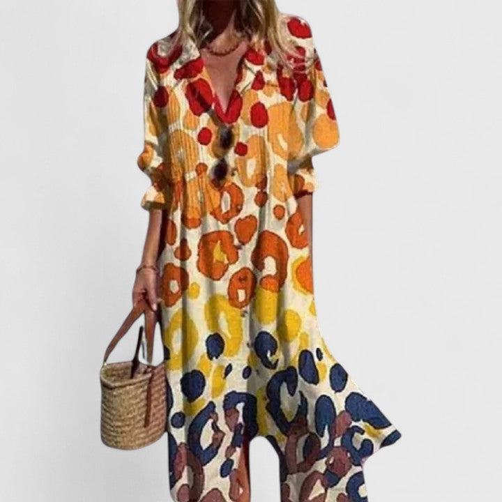 Camille | Women's Floral Midi Dress Long Sleeve White