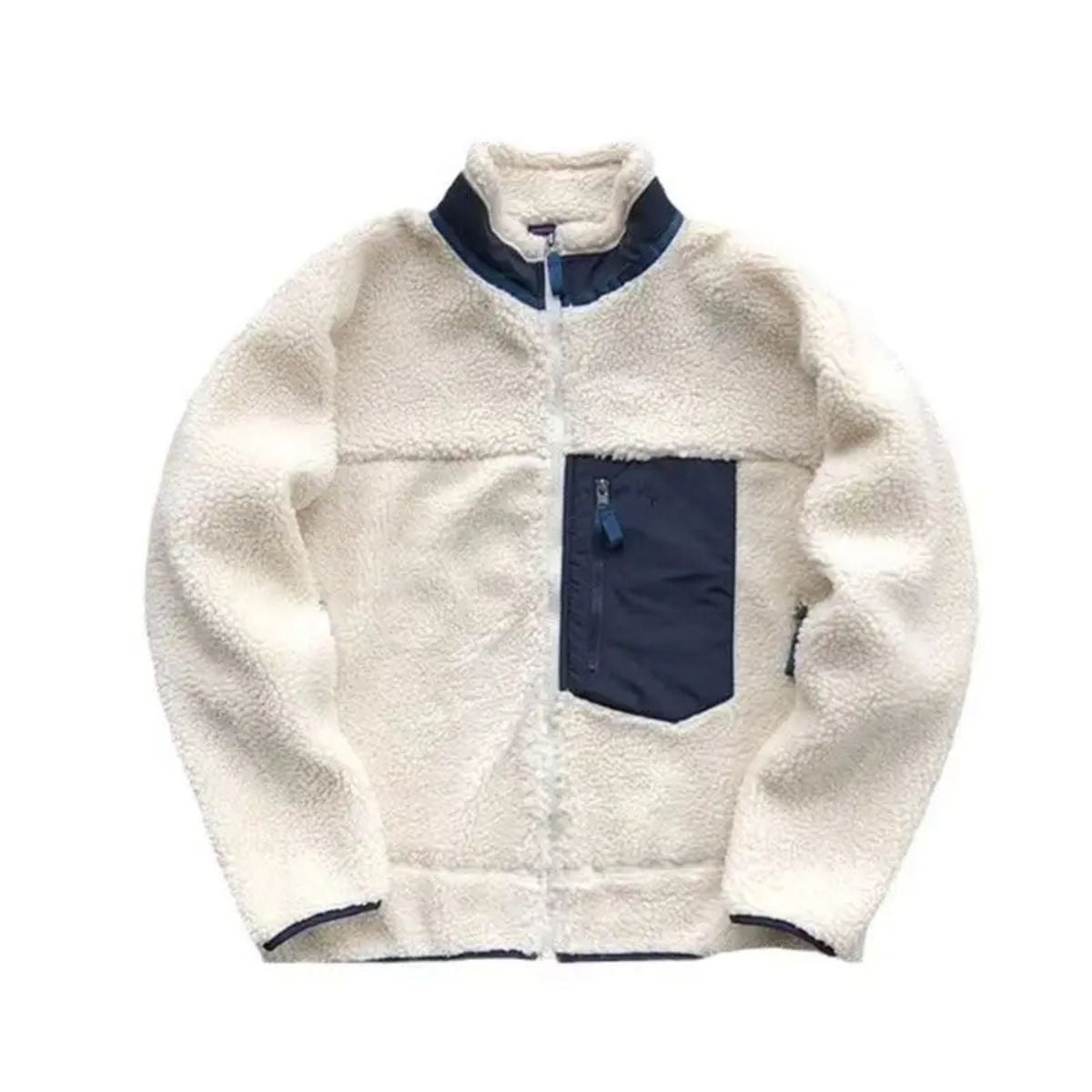 Axel | Men's Fleece Jacket Cream Navy Pocket Zip Up
