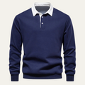 Dama Washington Ash men's smart casual polo collar sweater navy white - front view