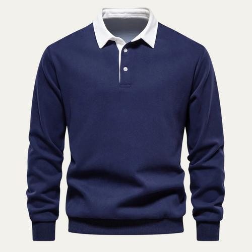 Dama Washington Ash men's smart casual polo collar sweater navy white - front view