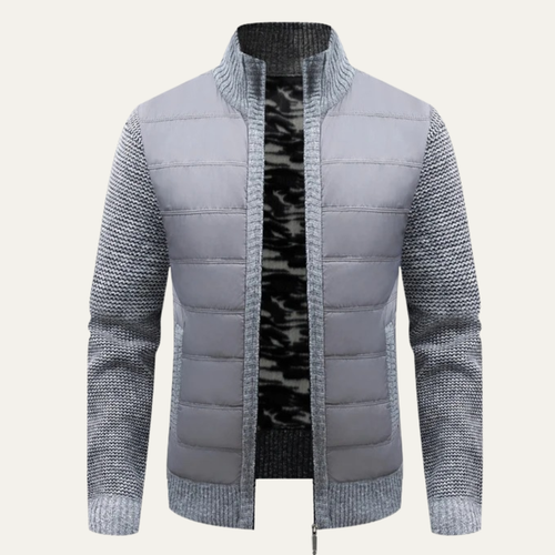 Dama Washington Axel men's quilted puffer jacket gray knit sleeves zip up - front view