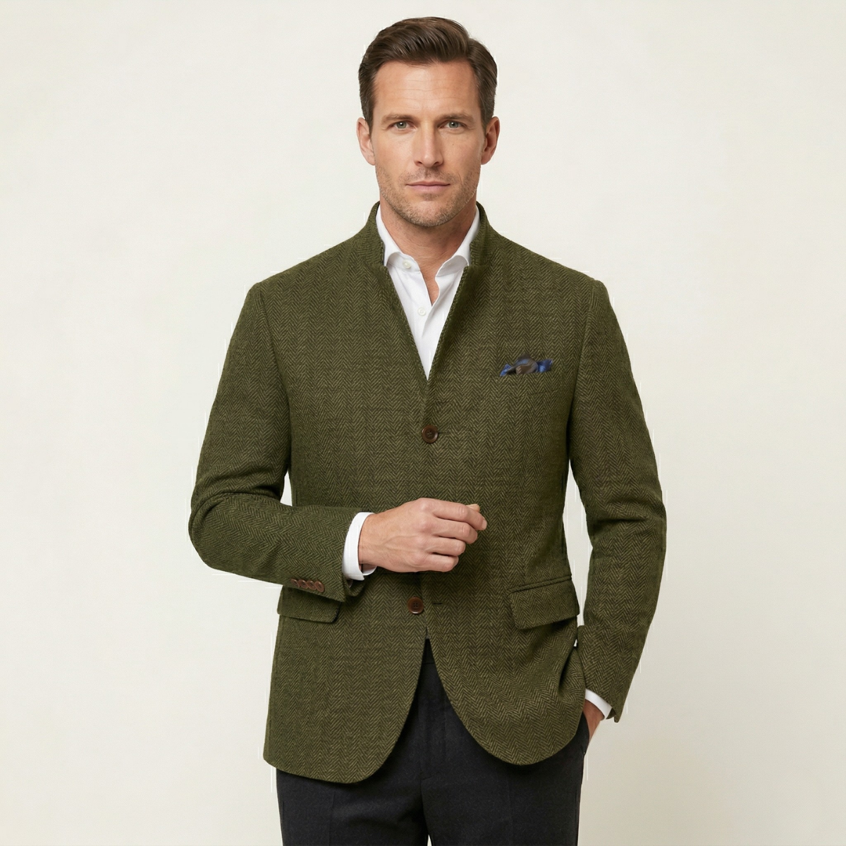 Callum | Men's Herringbone Wool Blazer Olive Green
