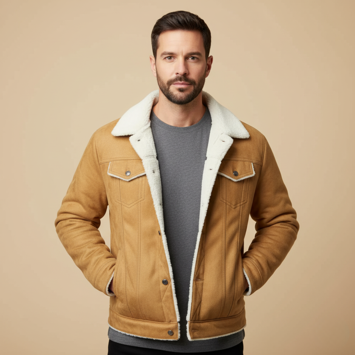 Axel | Men's Sherpa Lined Suede Jacket Camel