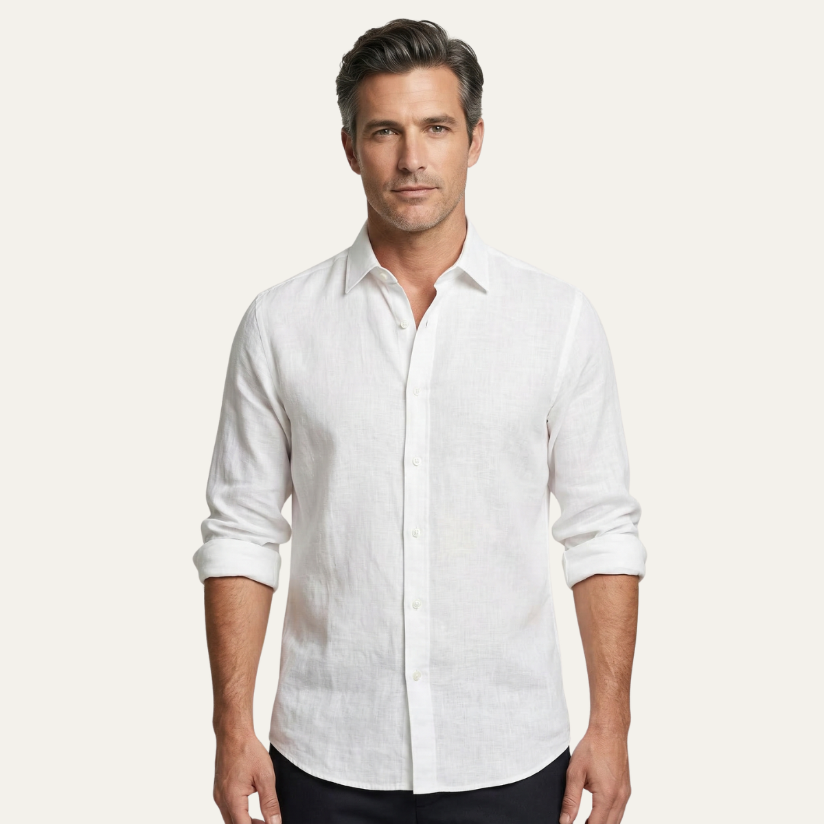 Ashby | Men's Linen Shirt Green Long Sleeve Button Up