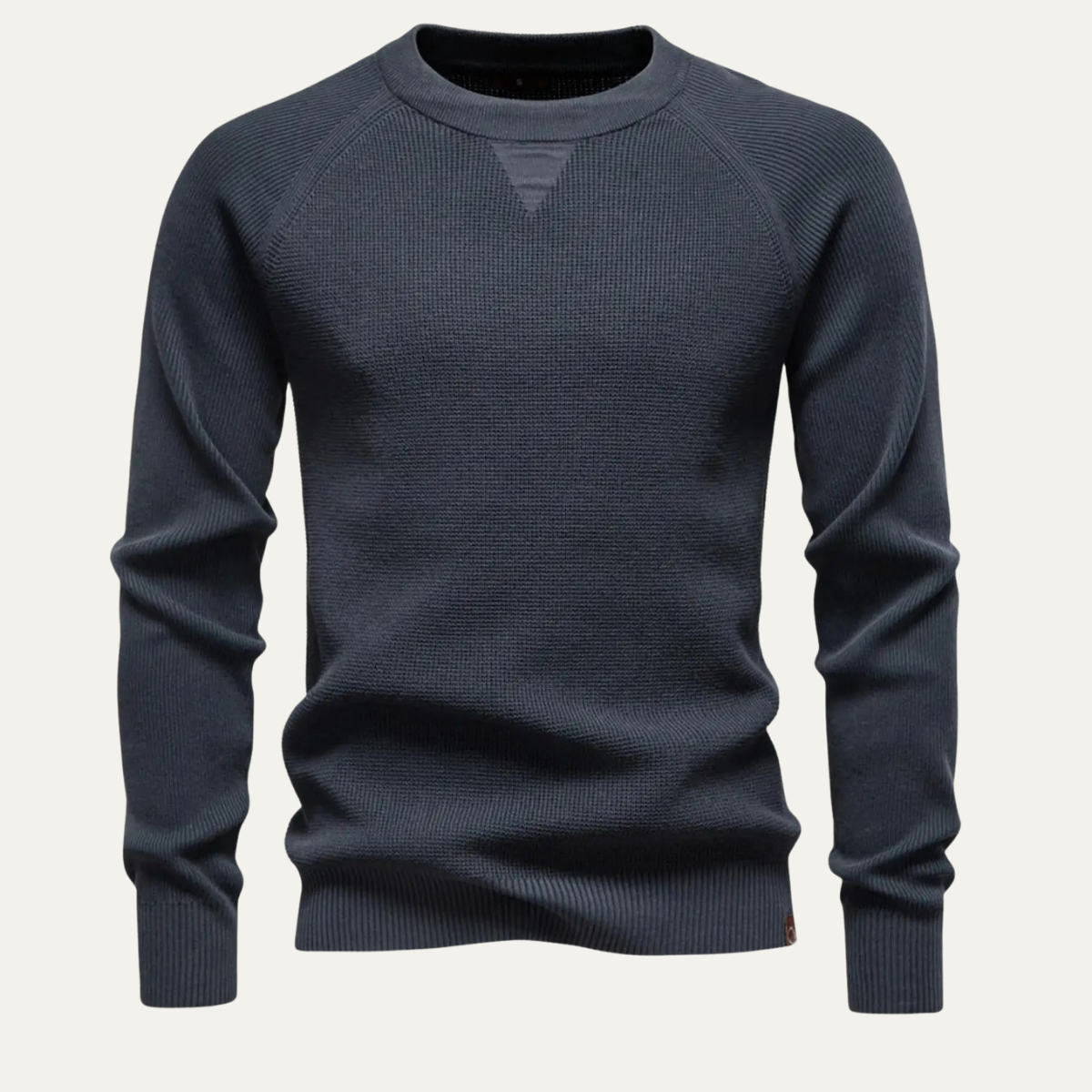 Dama Washington Bram men's crew neck sweater charcoal gray ribbed knit - front view