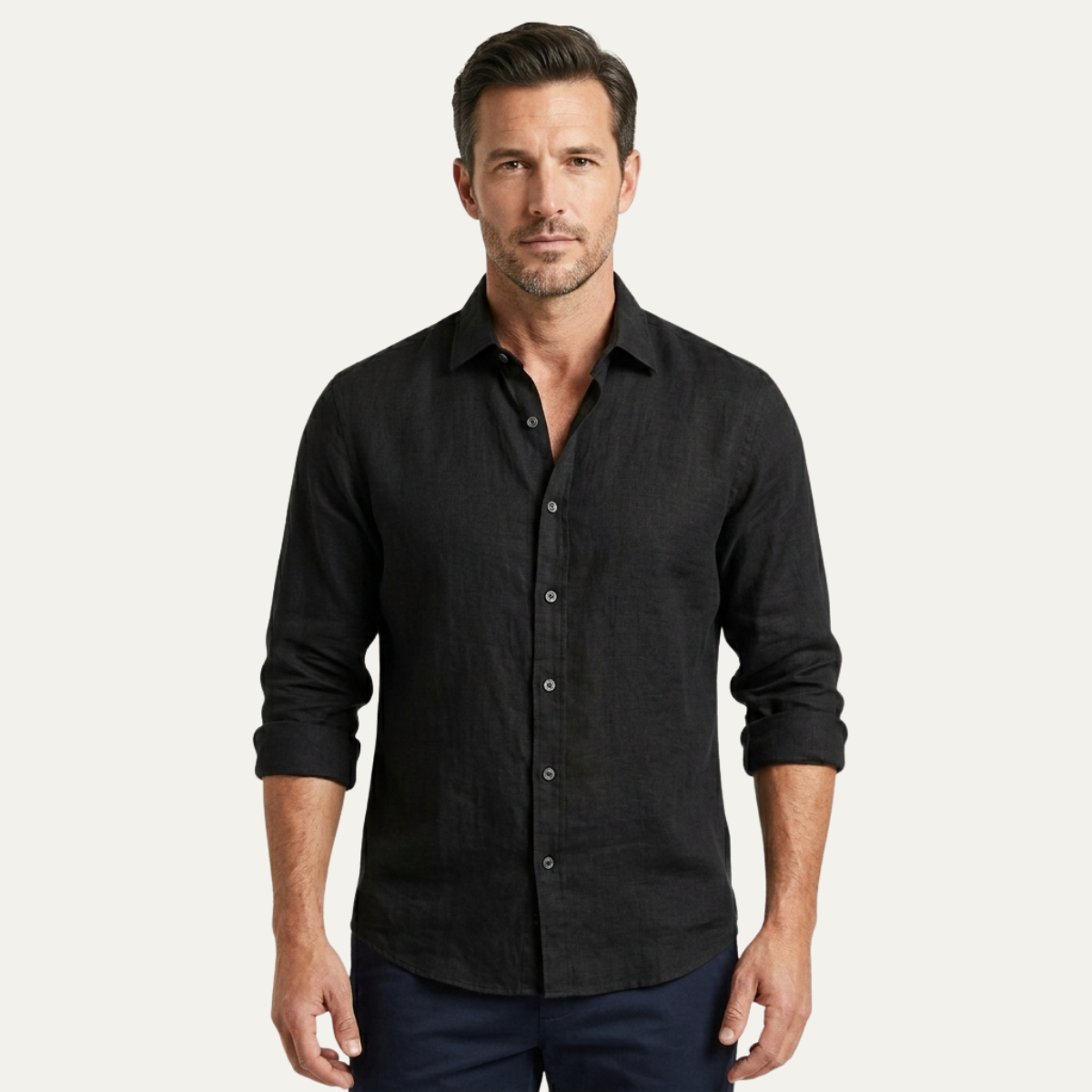 Sage | Men's Linen Button Up Shirt Black Long Sleeve