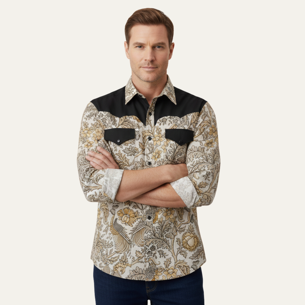 Wyatt | Men's Boho Button Up Shirt Teal Geometric Sleeves