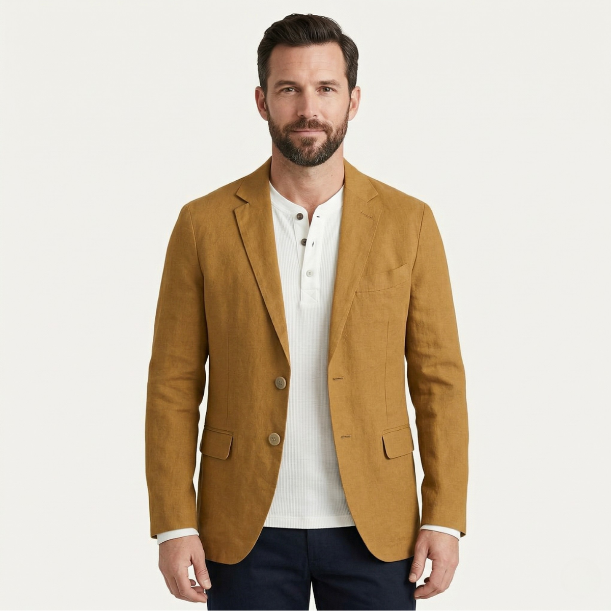 Bram | Men's Casual Linen Blazer Cream Button Front