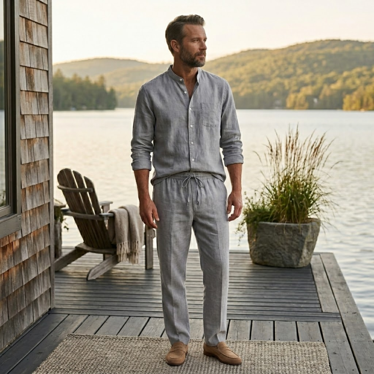 Rhys | Men's Relaxed Linen Lounge Set Gray