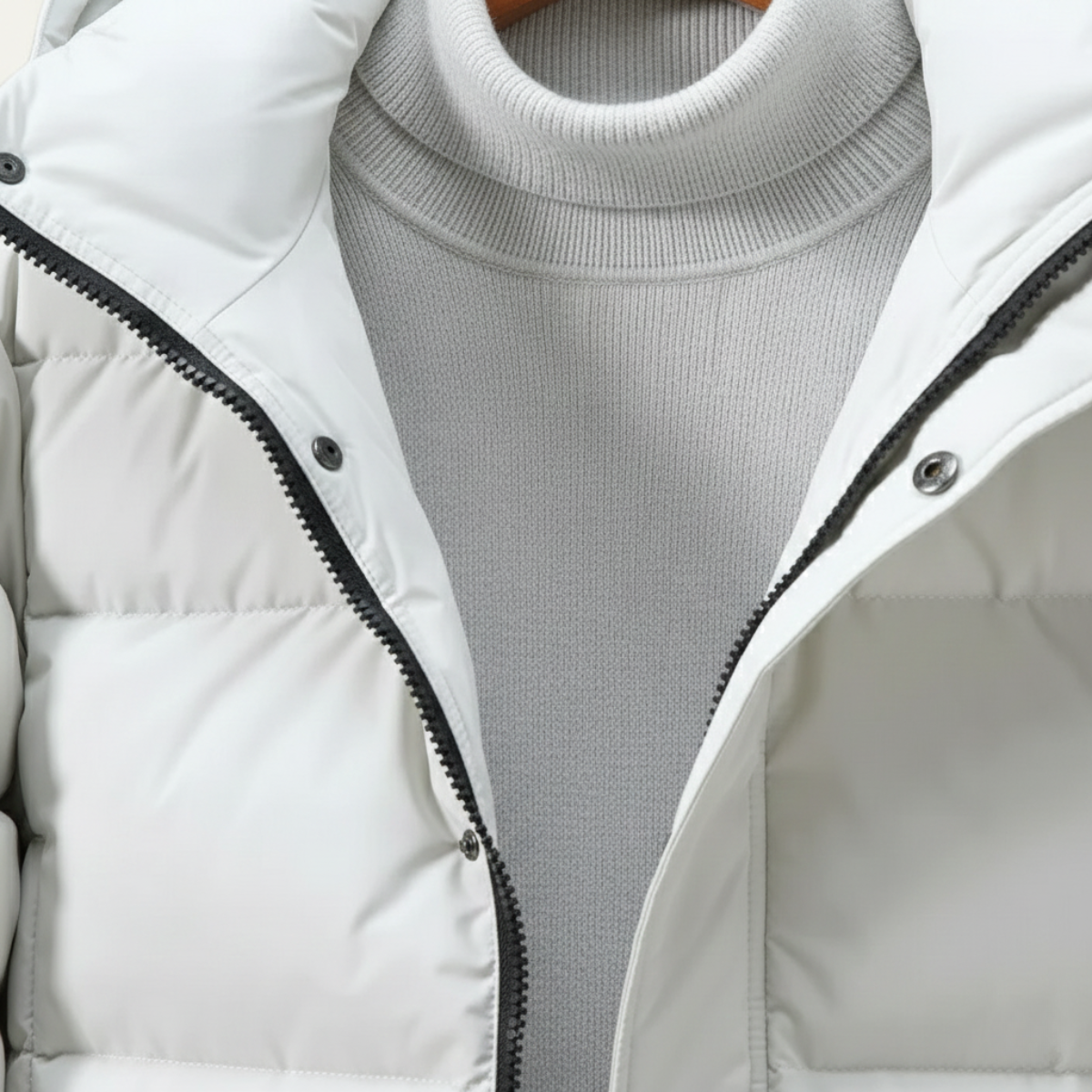 Wyatt | Men's Puffer Jacket Cream Hooded Longline