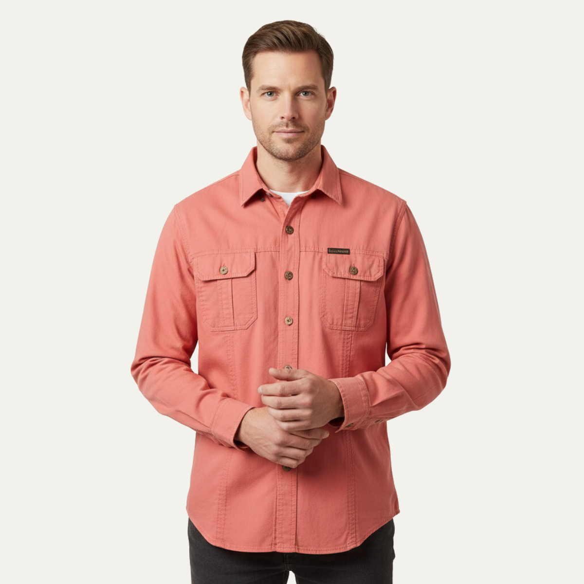 Beau | Men's Casual Utility Shirt Olive Green Multi Pocket
