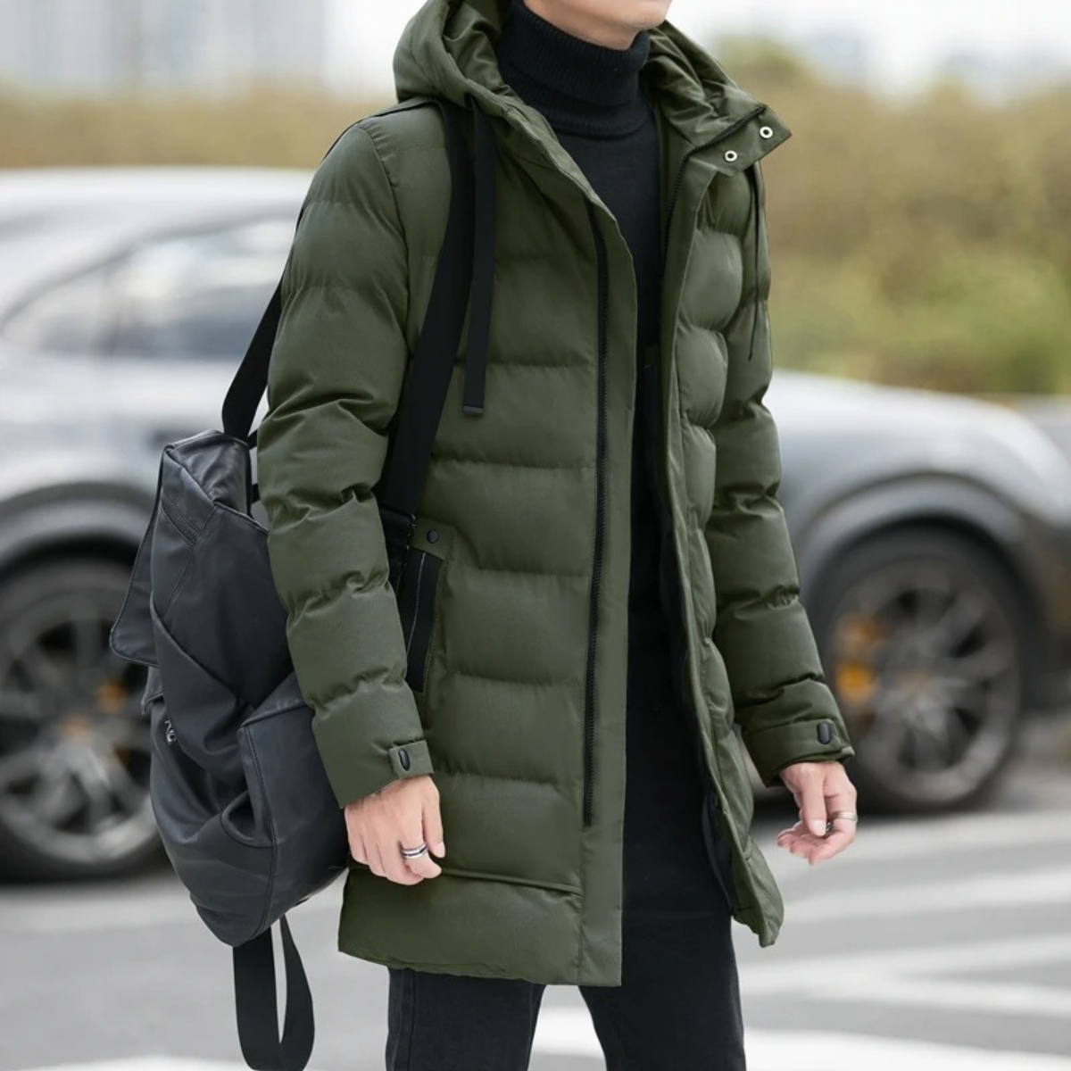Zeke | Men's Puffer Coat Black Longline Hooded