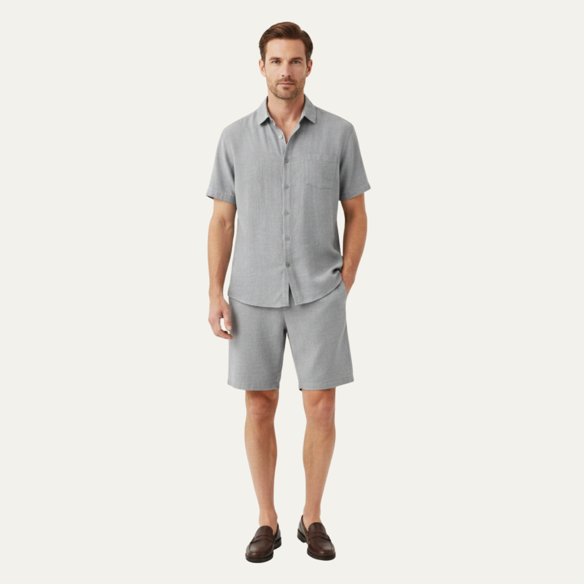 Sage | Men's Casual Linen Shorts Set Gray