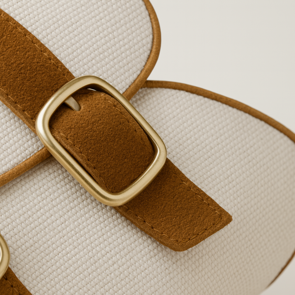 Marco | Men's Slip On Loafer White Canvas Brown Buckle