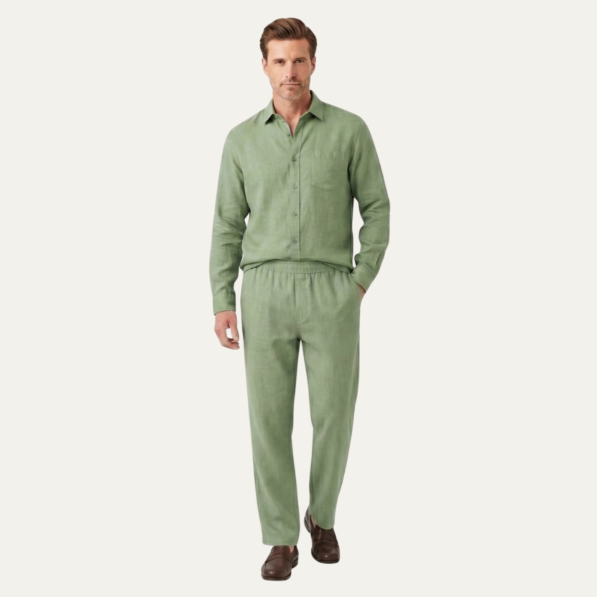 Rowan | Men's Linen Set Cream Oversized Shirt Pants
