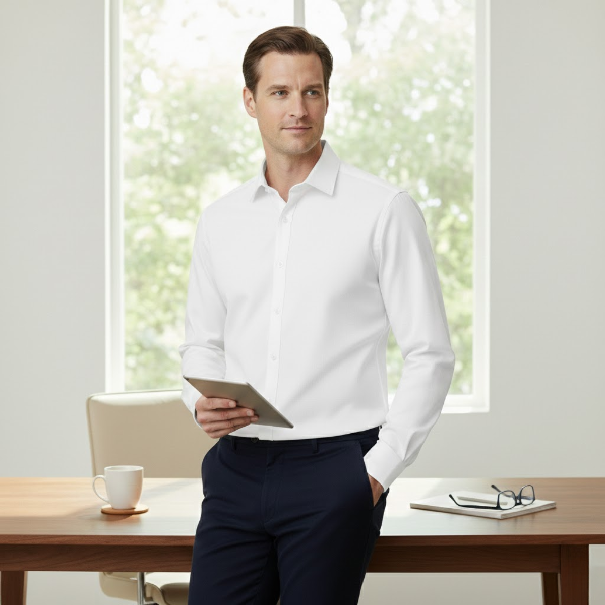 Kade | Men's Button Up Shirt Navy Long Sleeve Stretch