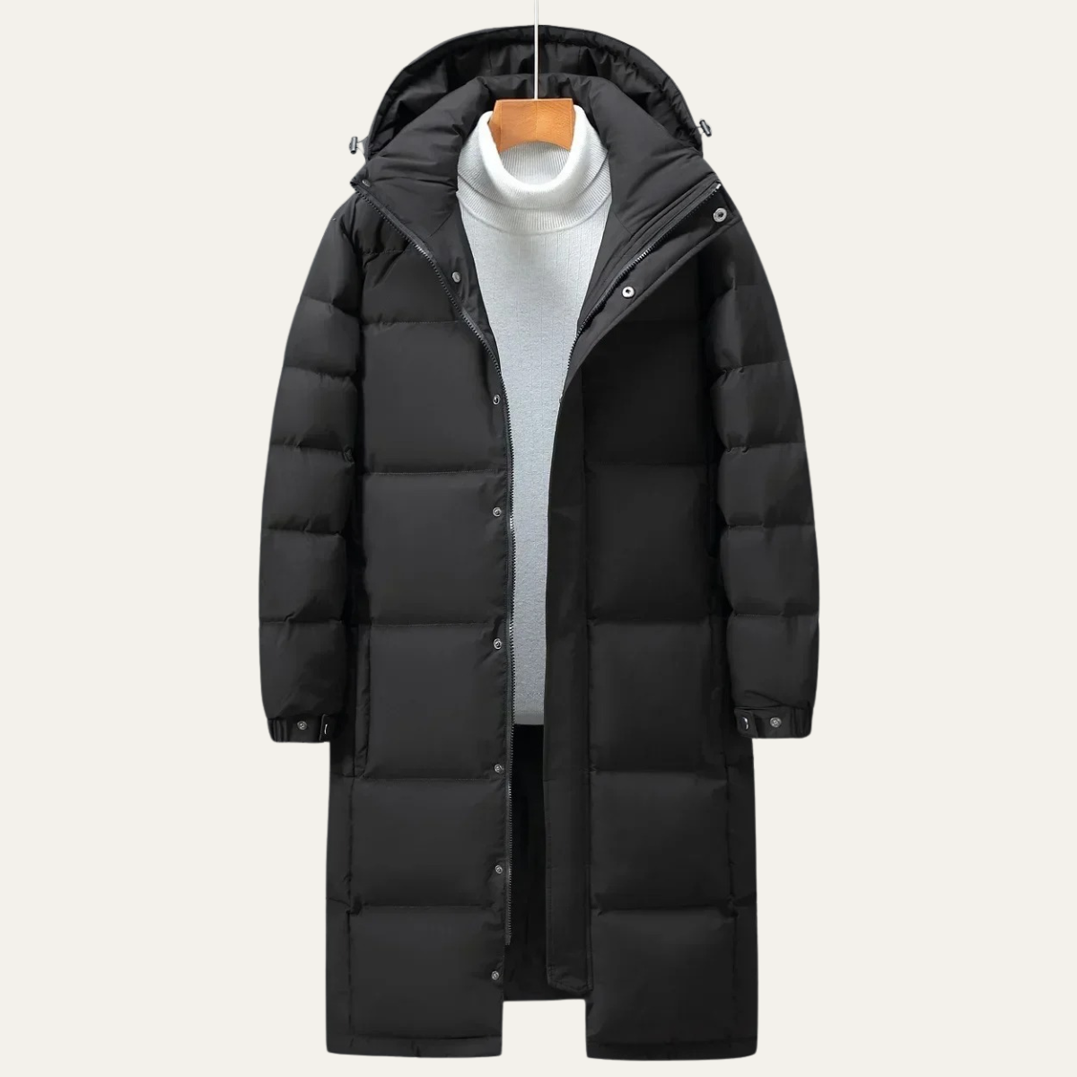 Wyatt | Men's Puffer Jacket Cream Hooded Longline