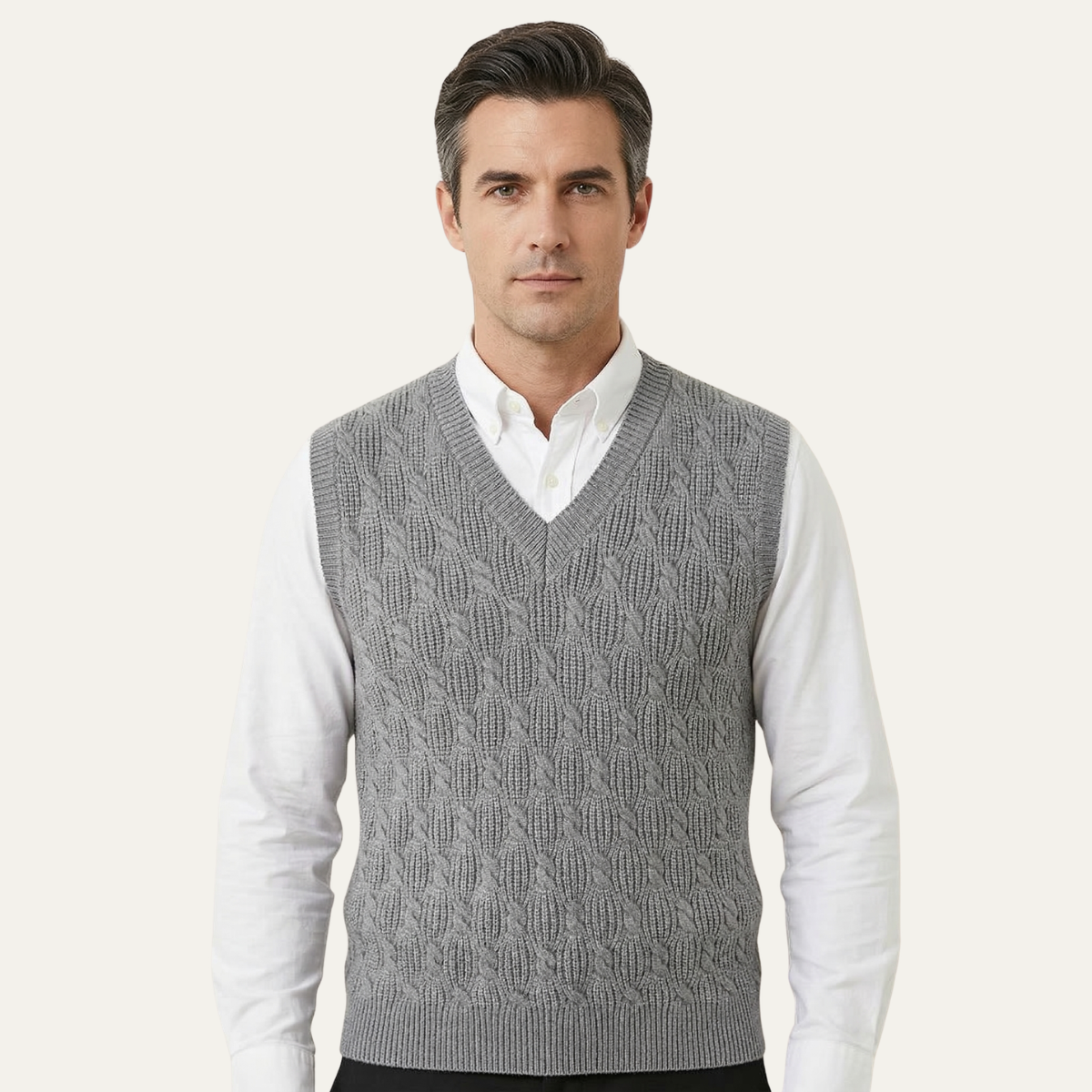 Blake | Men's Cable Knit Sweater Vest Gray V Neck