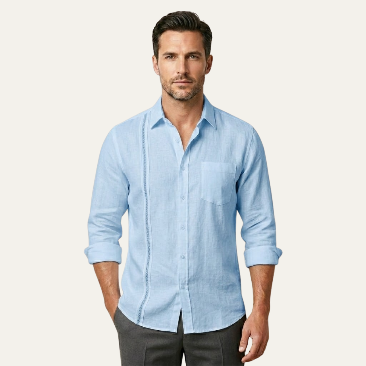 Callum | Men's Linen Button Up Shirt Cream Long Sleeve