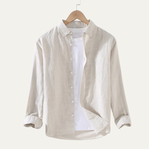 Dama Washington Ash men's linen shirt cream long sleeve button up - front view
